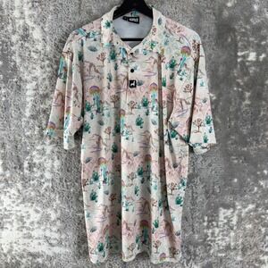 Lofty Llama Size XL Desert Cactus UFO Alien Pattern‎ Polo Shirt Multicolor Mens